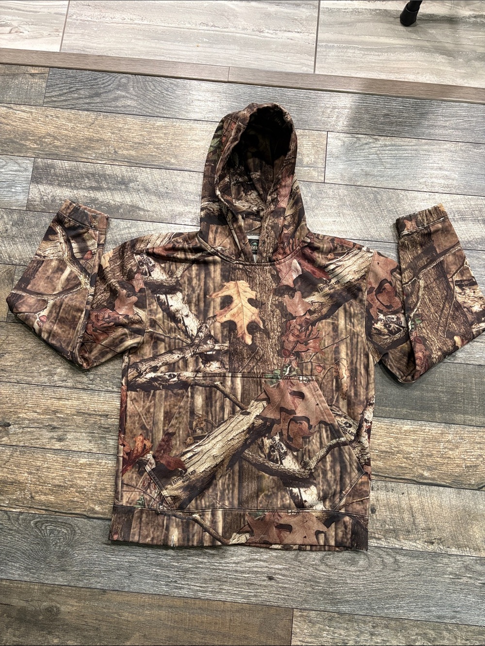 RedHead Men's Camo Hooded Sweatshirt in Brown and Green Woodland Print
